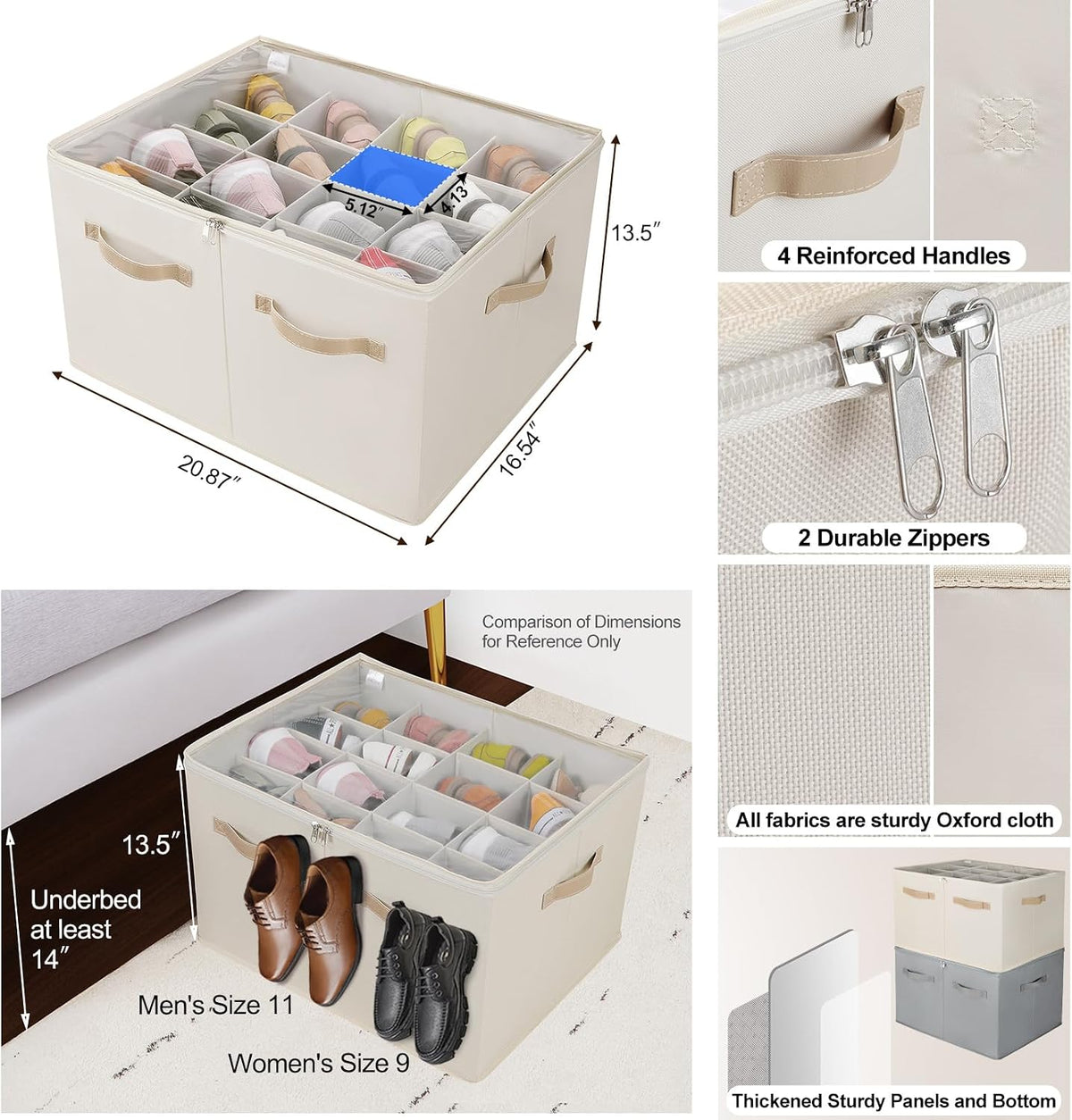 TOPIA HOME Shoe Organizer for Closet, Foldable Shoe Box, Adjustable Divider