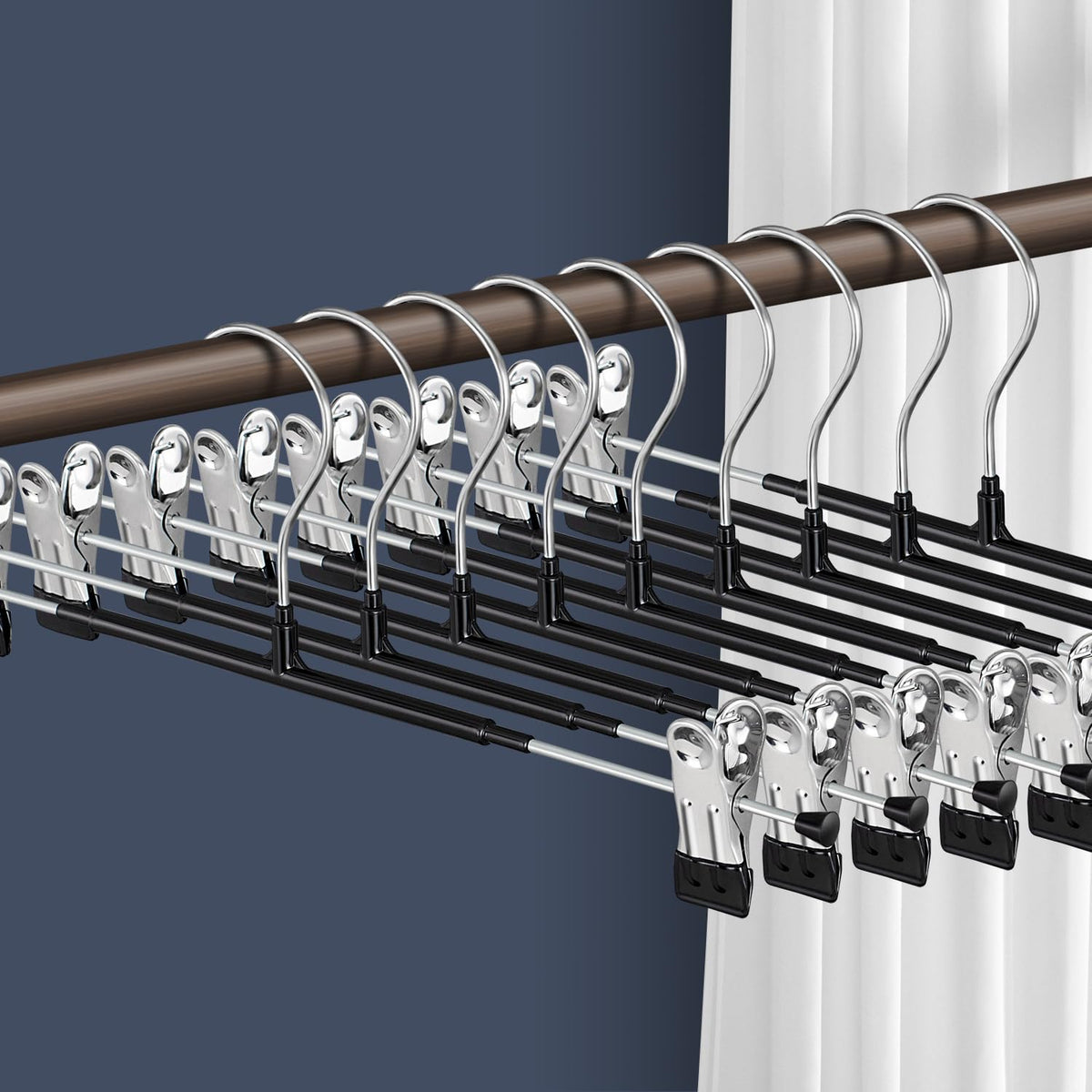 Pants Hangers with Clips Skirt Hangers 12 Inch 20 Pack, Black