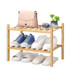 viewcare 3-Tier Black Bamboo Shoe Rack for Entryway, Stackable | Foldable | Natural, Shoe Shelf Storage Organizer for Hallway Closet, Free Standing Shoe Racks for Indoor Outdoor