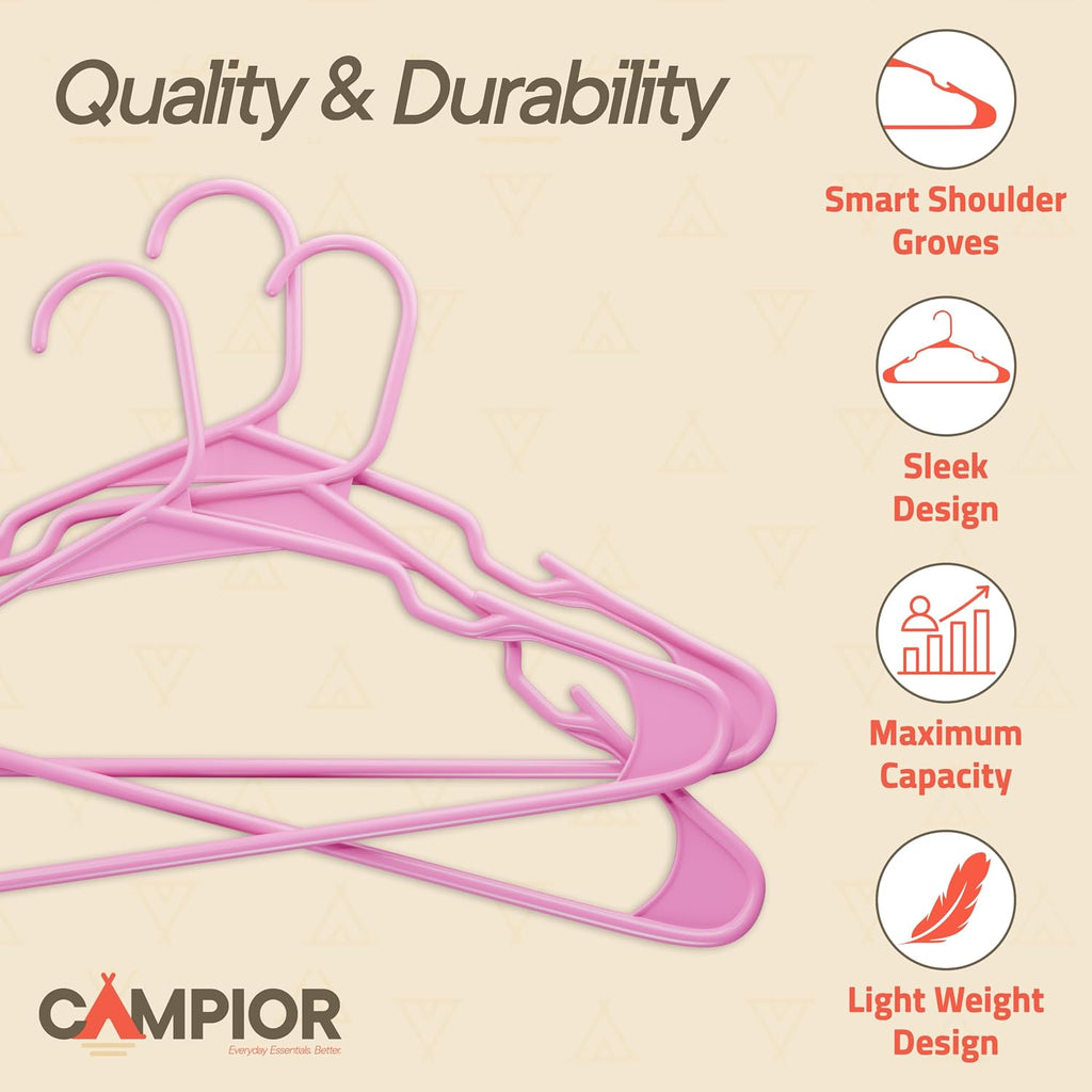 Pink Plastic Hangers 30 Pack– Heavy-Duty Plastic Hangers Slim and Space-Saving, Durable and Lightweight PP with Non-Slip Shoulder Notches for Slip Dresses, Suits, Jackets & Camisoles