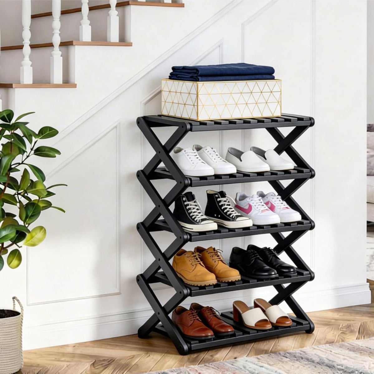 3 Tier Bamboo Shoe Rack,Portable Folding Shoe Storage Rack,Without Installation Small Shoe Rack Perfect for Corridors, Bedrooms and Small Spaces (3 Tier)