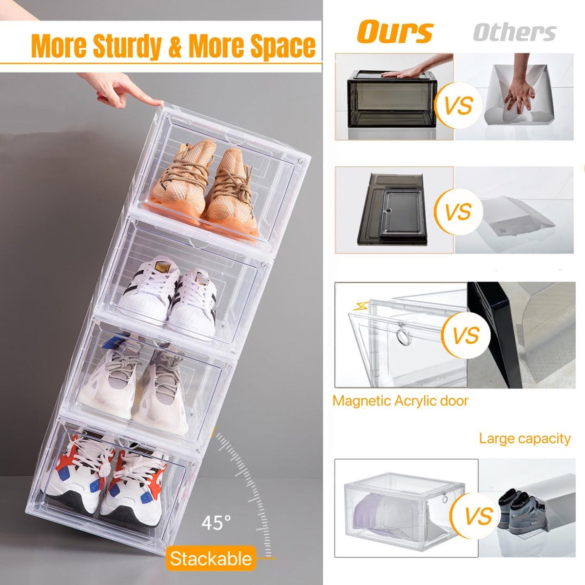 Attelite Shoe Storage Boxes Stackable Clear Shoe Organizer Cabinet,6 Pack