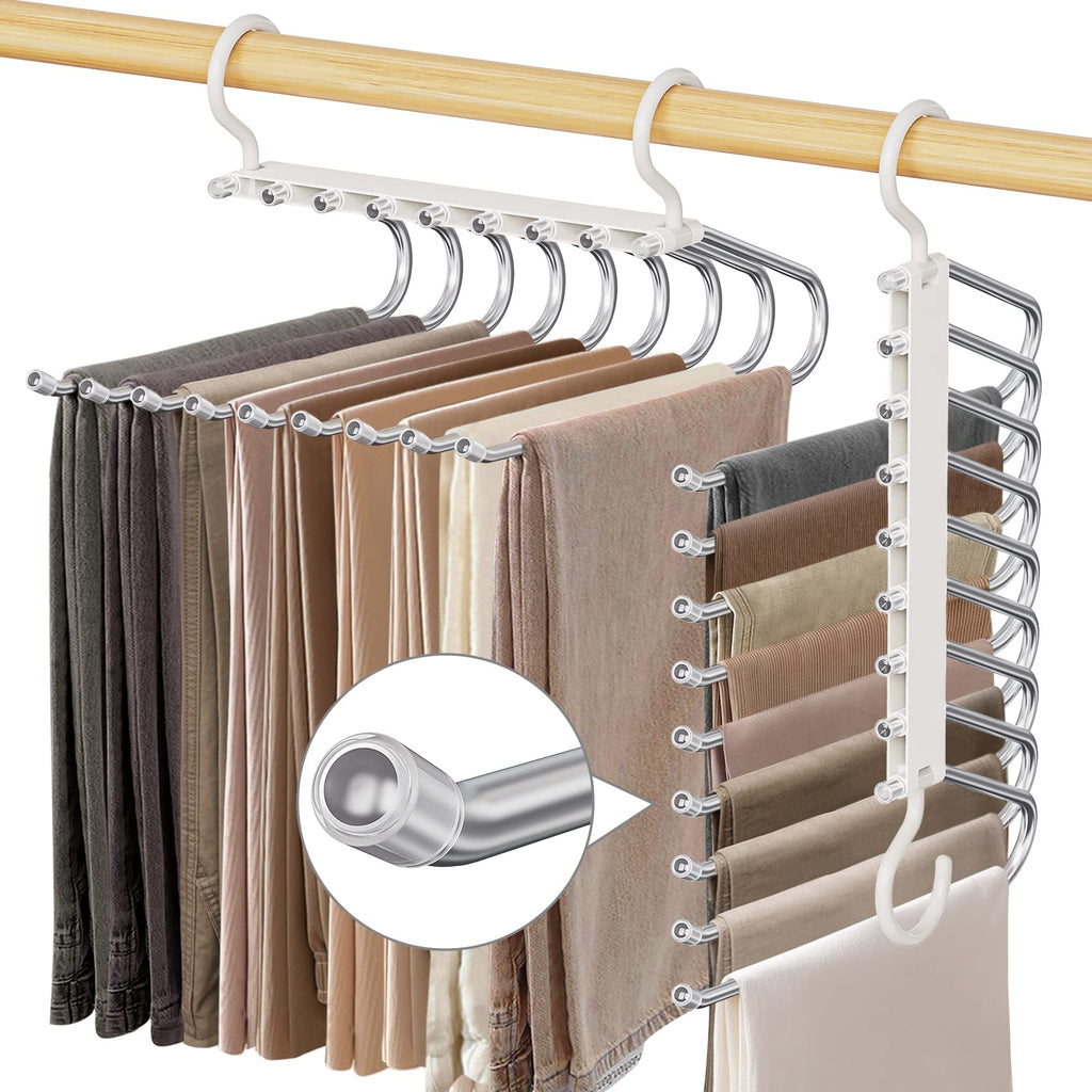 9 Layers Pants Hangers Space Saving Non-Slip Closet Organizer 2 Pack