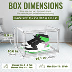 Heavy Duty Acrylic-Look Shoe Box, Size 14, Stack Everyday Footwear Storage