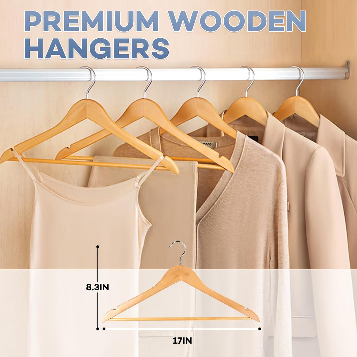ZENOWICK Wooden Hangers 30 Pack, Heavy Duty Wood Hangers for Coats