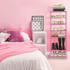 HITHIM 4-Tier Free Standing Pink Shoe Racks, Lightweight Stackable Shelf