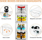 INSTY 12 Pack Large Shoe Storage Box, Clear Shoe Storage Organizer with Magnetic Door, Stackable,Shoe Containers For Display Sneakers, Easy Assembly, Fit up to US Size 12, Clear