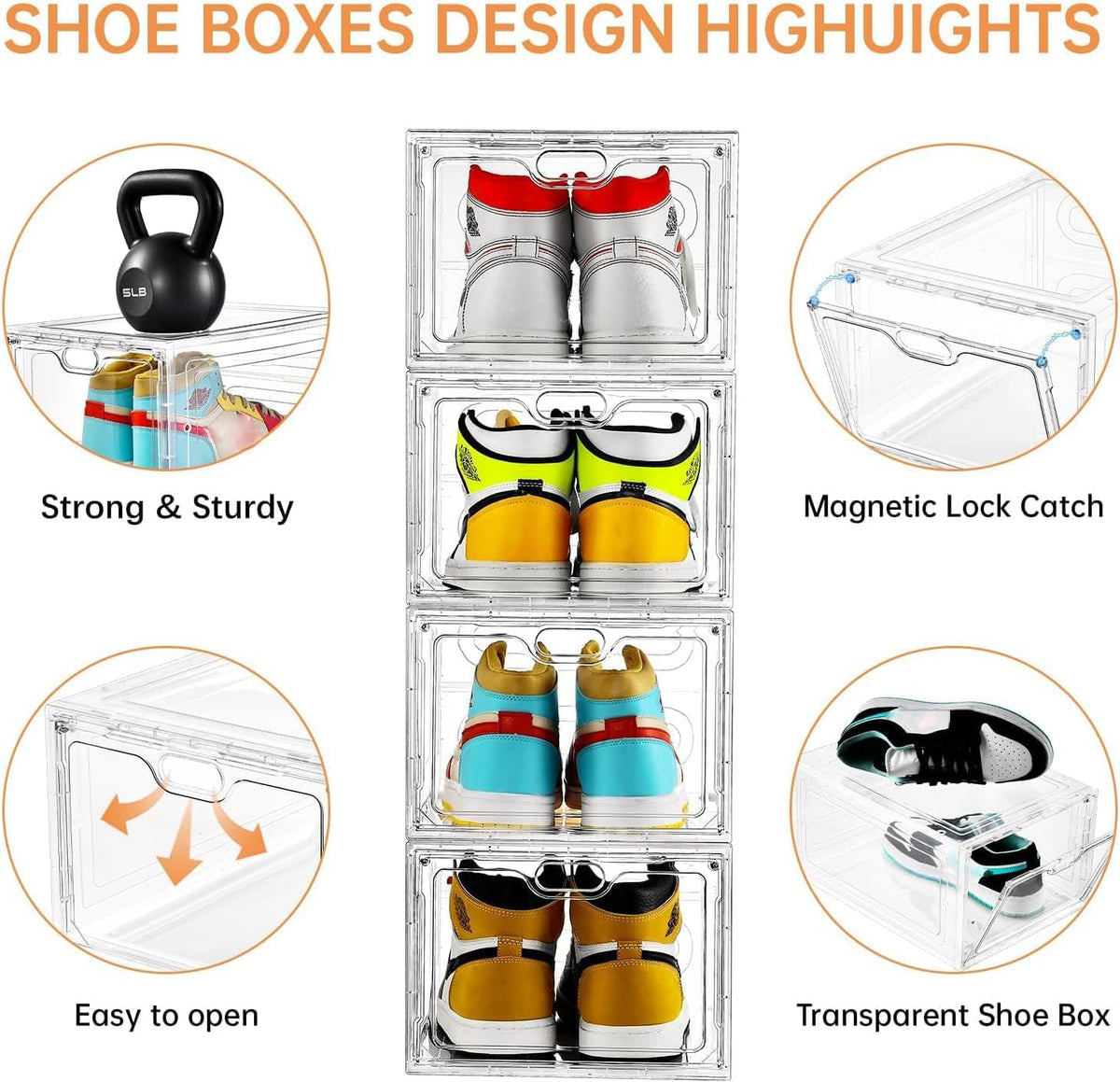 INSTY 12 Pack Large Shoe Storage Box, Clear Shoe Storage Organizer with Magnetic Door, Stackable,Shoe Containers For Display Sneakers, Easy Assembly, Fit up to US Size 12, Clear