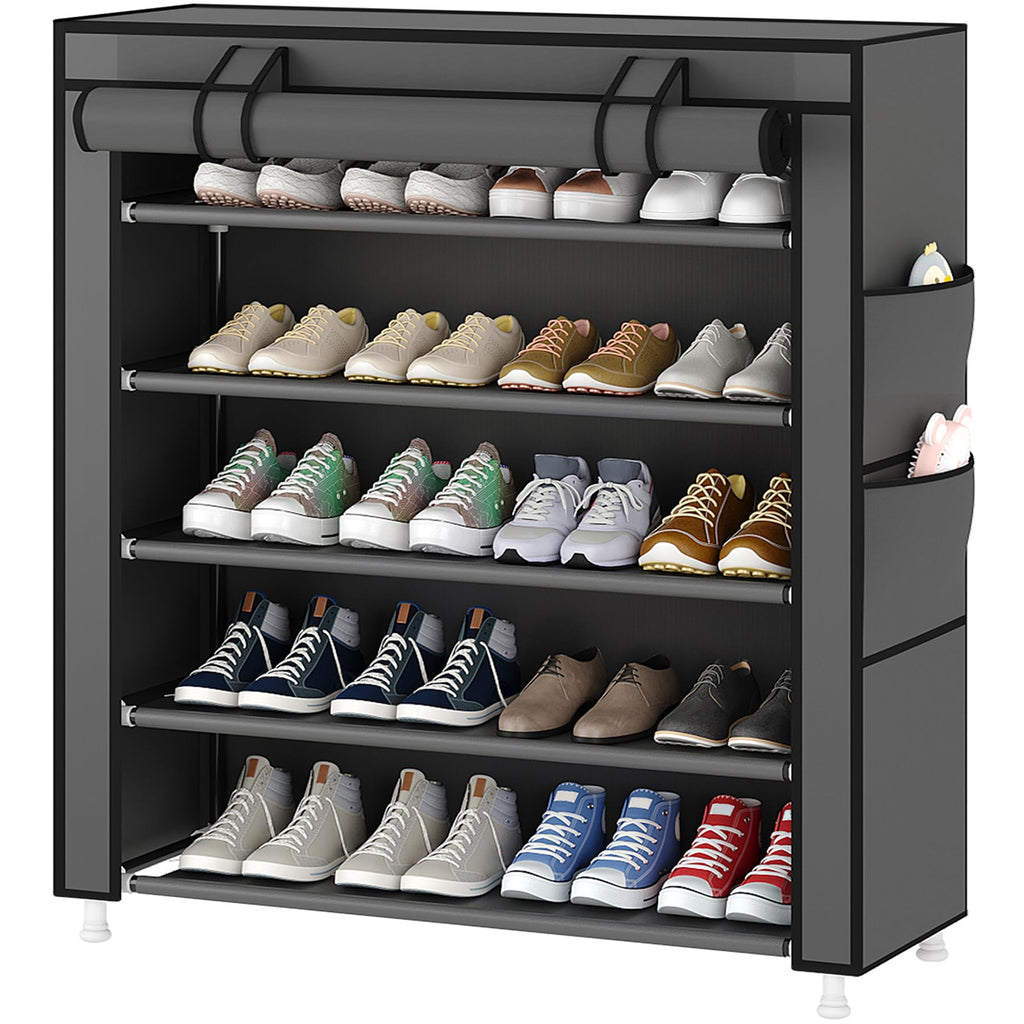 Laiensia 9-Tier Vertical Shoe Rack Organizer, Space Saving Shoe Storage Organizer, Non-Woven Cover Shoe Shelf Holds 36-45 Pairs for Bedroom, Hallway, Closet Entryway, Black