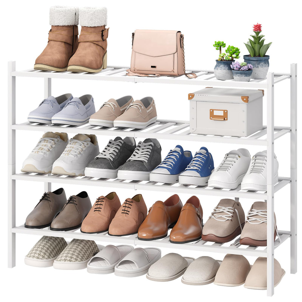 viewcare 3-Tier Black Bamboo Shoe Rack for Entryway, Stackable | Foldable | Natural, Shoe Shelf Storage Organizer for Hallway Closet, Free Standing Shoe Racks for Indoor Outdoor