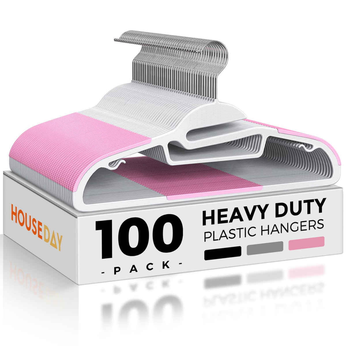 HOUSE DAY Grey Plastic Hangers 50 Pack, Slim Space Saving, Non Slip Hangers with Rubber Pads, Sturdy Heavy Duty Coat Hanger for Closet, S-Shaped Clothes Hanger for Shirt, Suit, Pant, Skirt