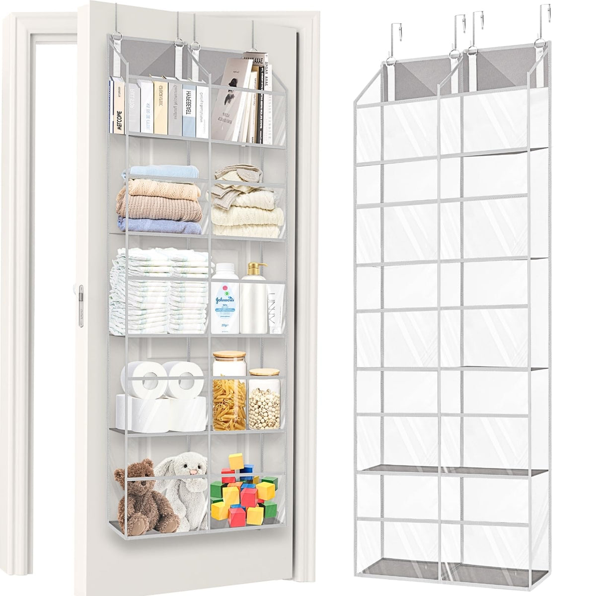 Ofiray-home Over the Door Organizer 5 Tiers,Extra Large Behind Door Storage of 10 Compartments,80 lbs Weight Capacity Over the Door Storage, Door Hanging Organizer for Closet, Diaper Organizer, Beige