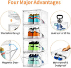 12 Pack Thicken & Sturdy Clear Shoe Storage Organizer with Magnetic Door, Shoe Boxes Clear Plastic Stackable for Closet, Shoe Rack for Sneaker Boot Container, Shoe Cabinet Fit up to US Size 12