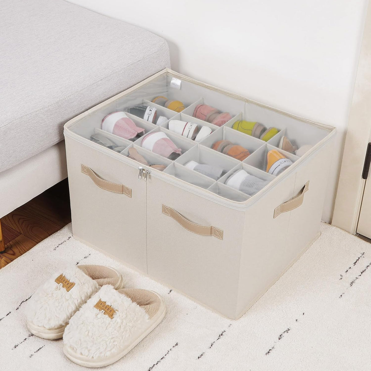 TOPIA HOME Shoe Organizer for Closet, Foldable Shoe Box, Adjustable Divider