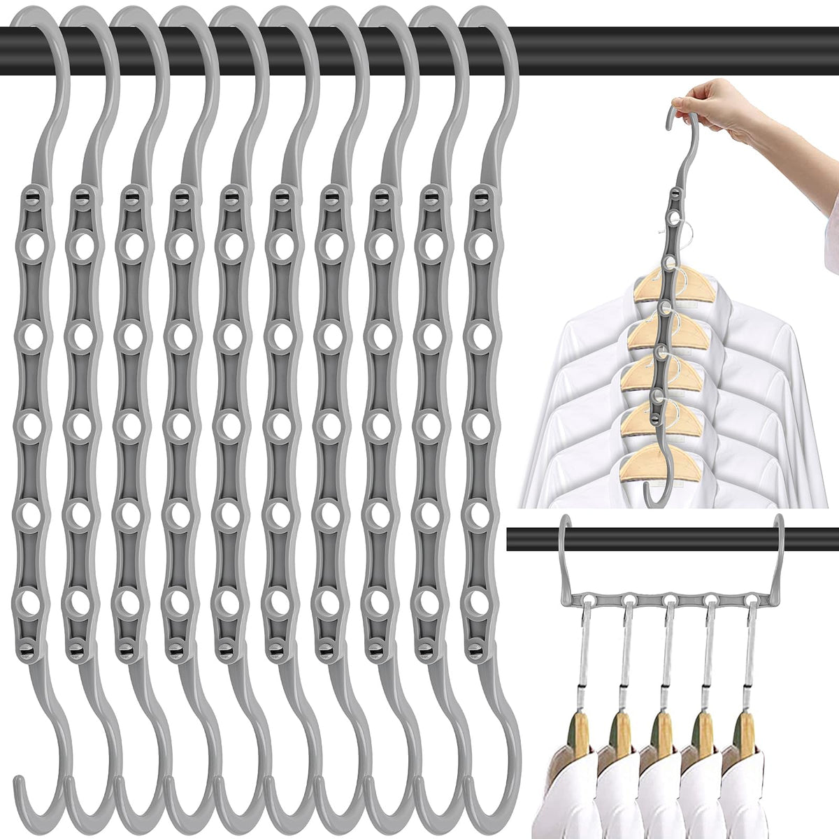 10 Pack Space Saving Hangers Closet Organizer & Storage for Clothes, Black