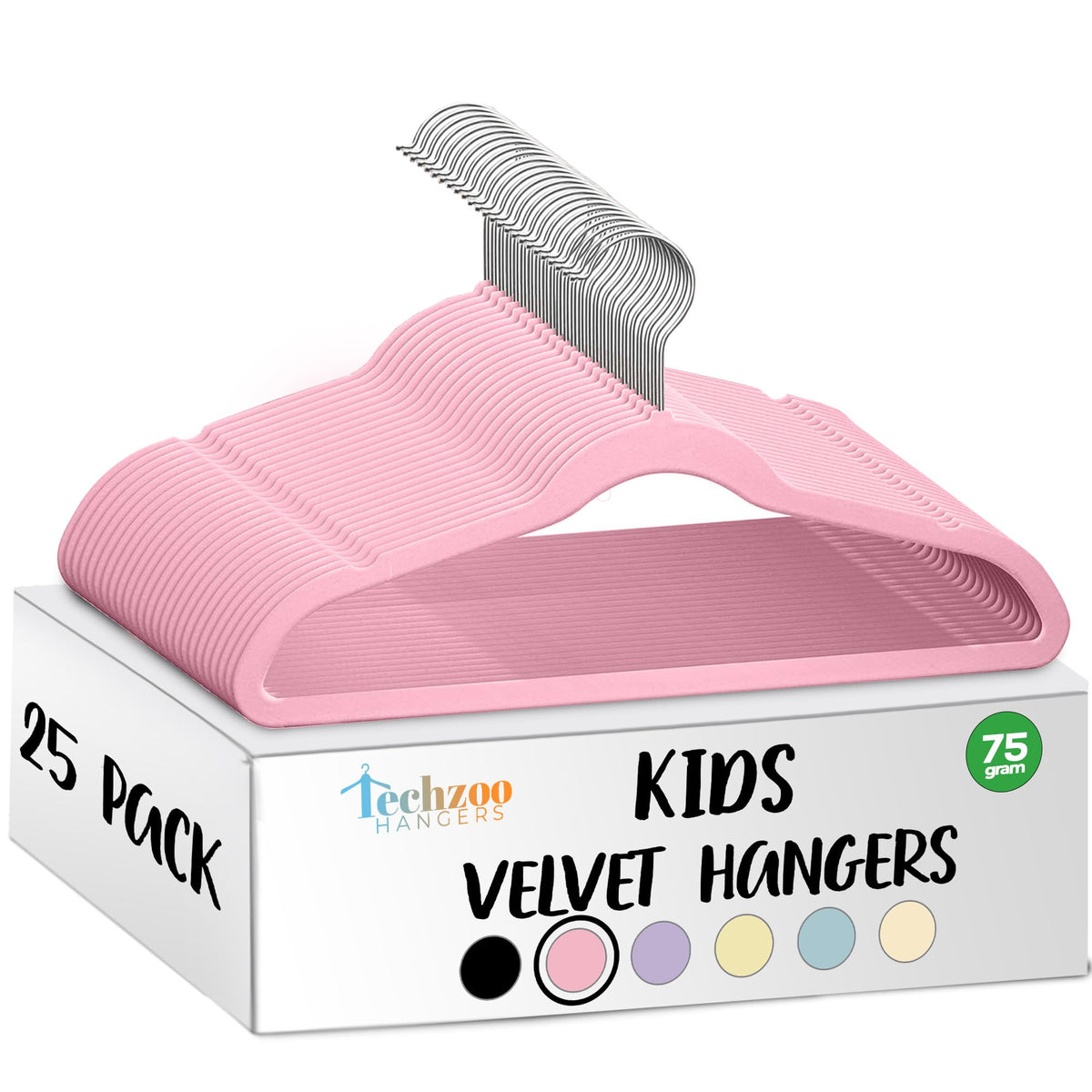 TechZoo 50 Premium Baby Velvet Hangers - 11.8" Non-Slip, Ultra-Slim Space-Saving Children Closet Hangers - 360° Swivel Hook, Strong & Durable Infant & Toddler Clothes Hangers for Wardrobe - Ivory