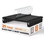HOUSE DAY Black Pants Hangers with Clips 50 Pack, 12 Inch Skirt Hangers