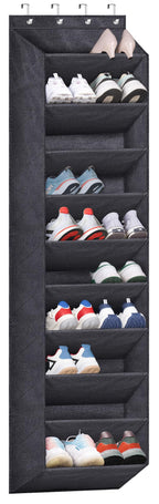 SLEEPING LAMB Over The Door Shoe Organizer for Closet with Large Deep Pockets, Narrow Shoe Rack for Door Hanging Boots Storage, Black