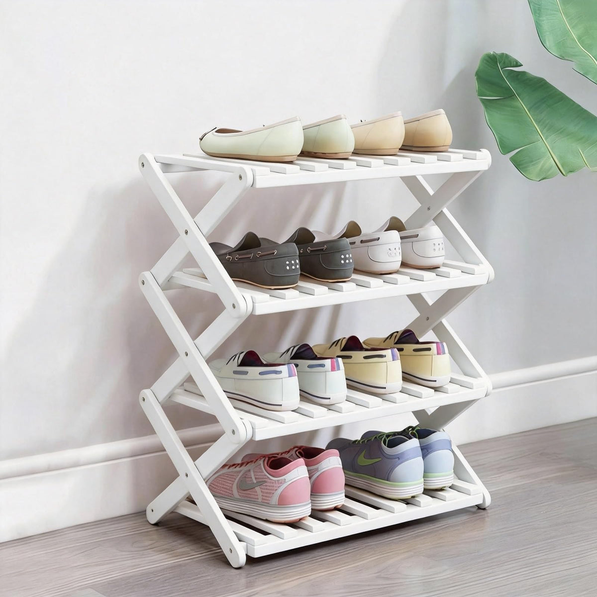 3 Tier Bamboo Shoe Rack,Portable Folding Shoe Storage Rack,Without Installation Small Shoe Rack Perfect for Corridors, Bedrooms and Small Spaces (3 Tier)