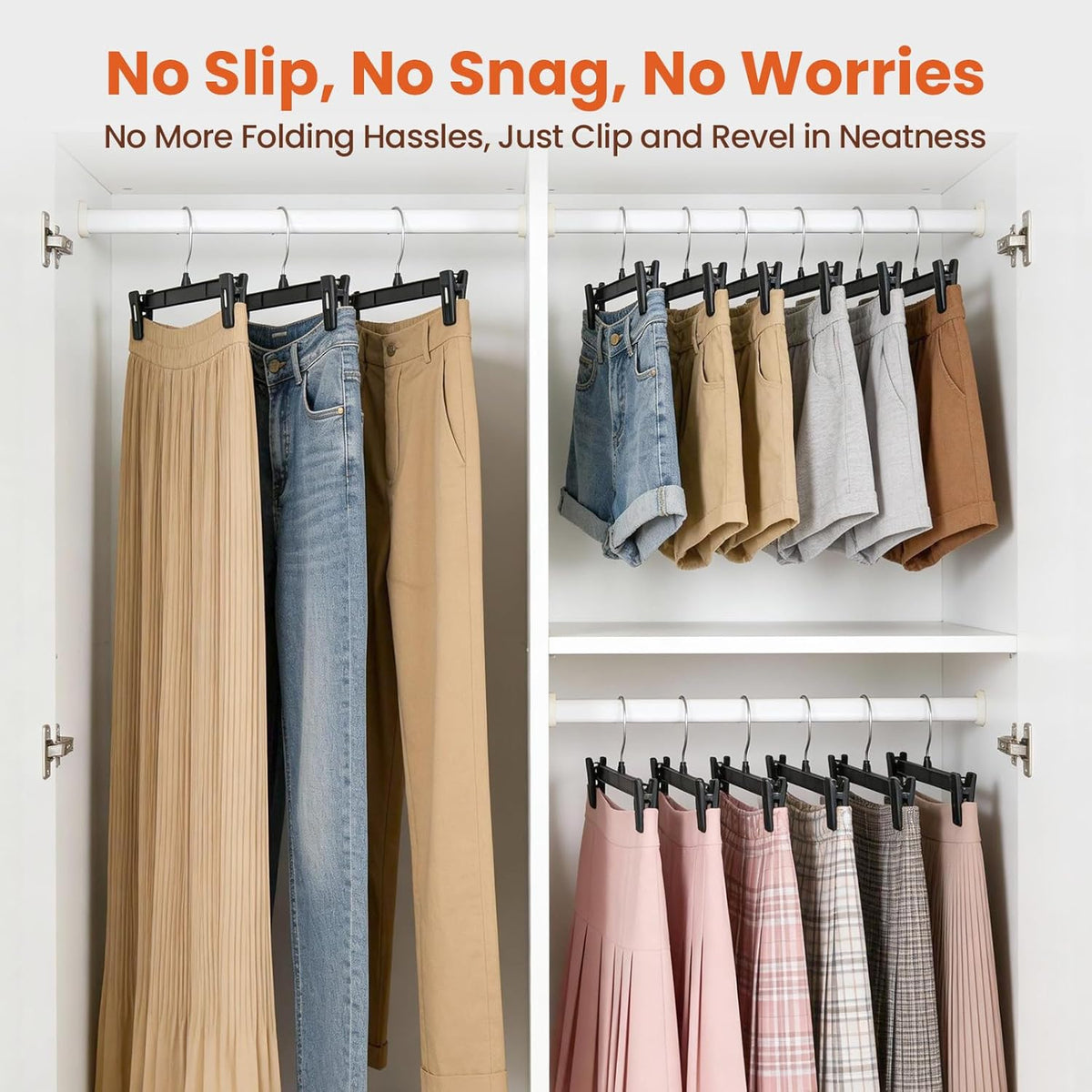HOUSE DAY Black Pants Hangers with Clips 50 Pack, 12 Inch Skirt Hangers