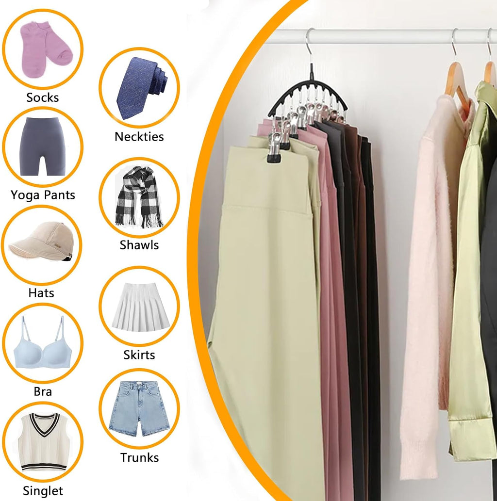 Legging Hangers for Closet Organizer, Hat Hangers for Closet 2 Pack with 10 Clips Holds 20 Leggings, Legging Hanger, Pants Storage Organizer Suitable for Socks, Panties, Underwear, Pants