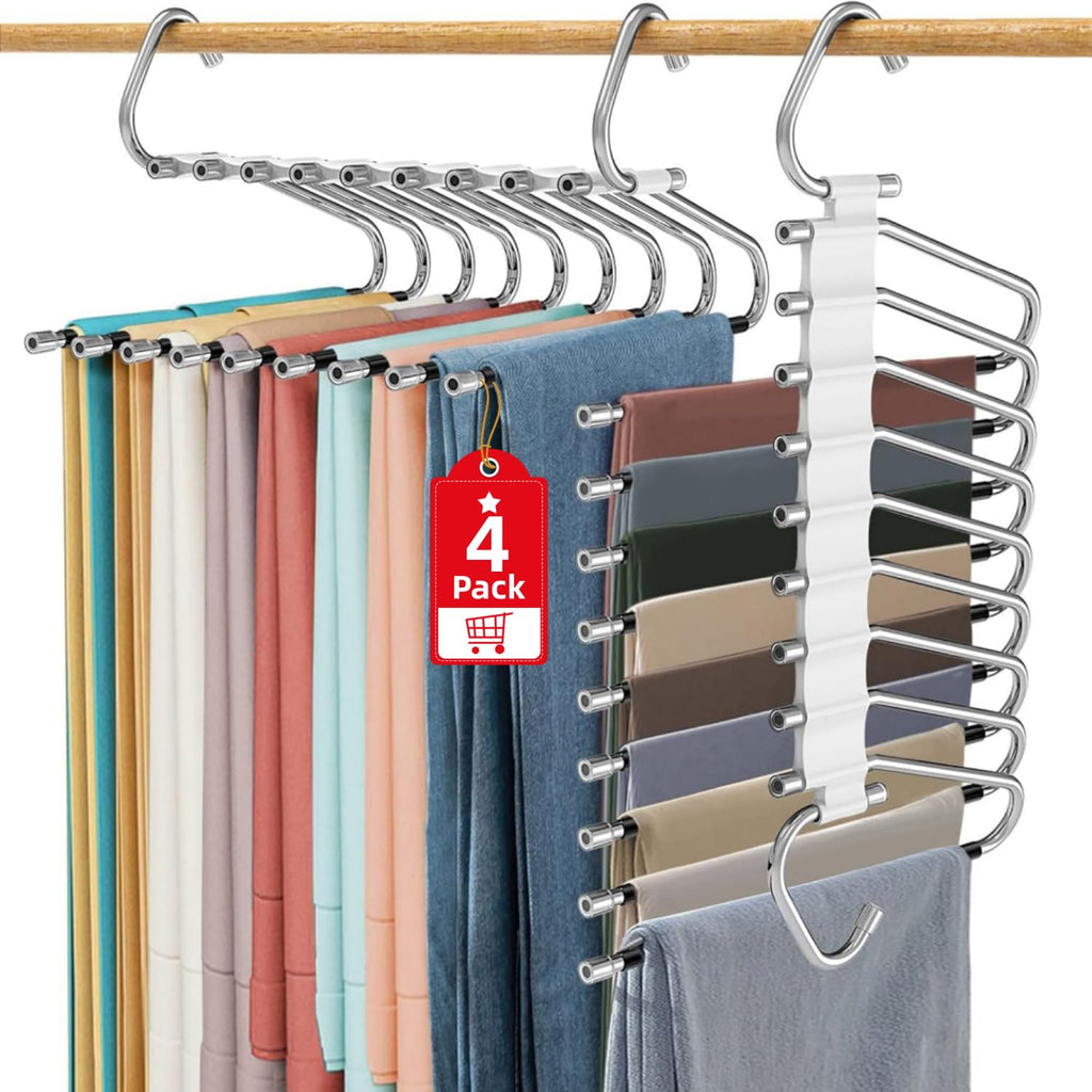 9 Layers Pants Hangers Space Saving Non-Slip Closet Organizer 2 Pack