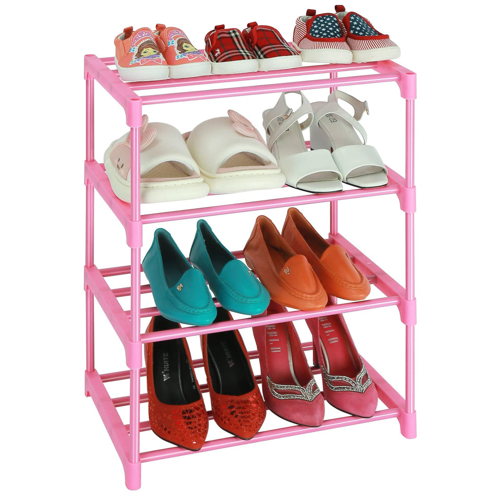 LNYZQUS Upgrade 4-Tier Small Shoe Rack, Metal Stackable Kids Shoe Shelf Storage Shoe Stand Organizer for Closet Entryway Hallway,Zapateras Organizer for Shoes(Black)