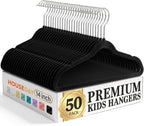 HOUSE DAY 14 Inch Kids Velvet Hangers 50 Pack, Durable Big Kid Hanger Black