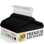 HOUSE DAY 14 Inch Kids Velvet Hangers 50 Pack, Durable Big Kid Hanger Black