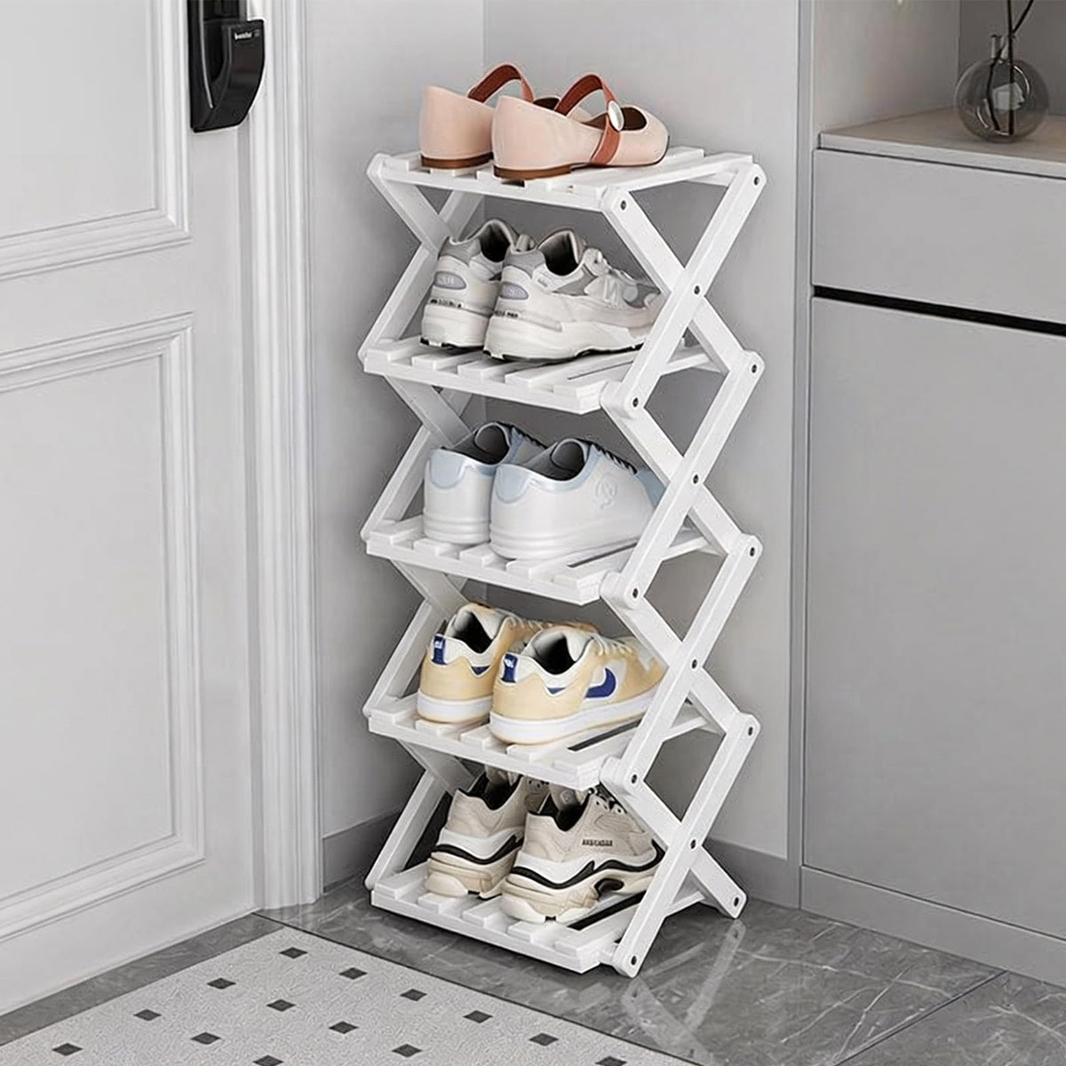 Vertical Narrow Shoe Rack, 7 Tier Portable Folding Shoe Storage Rack, Without Installation Free Standing Shoe Rack for Corridors, Bedrooms Living Room Corner and Small Spaces (7 Tier)