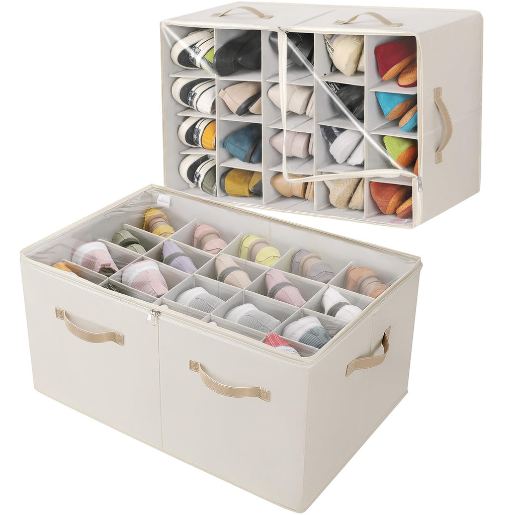 TOPIA HOME Shoe Organizer for Closet, Foldable Shoe Box, Adjustable Divider