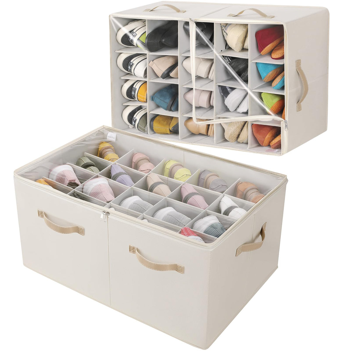 TOPIA HOME Shoe Organizer for Closet, Foldable Shoe Box, Adjustable Divider
