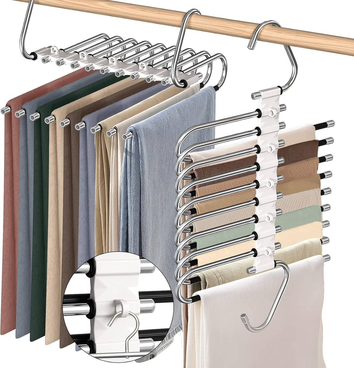 9 Layers Pants Hangers Space Saving Non-Slip Closet Organizer 2 Pack