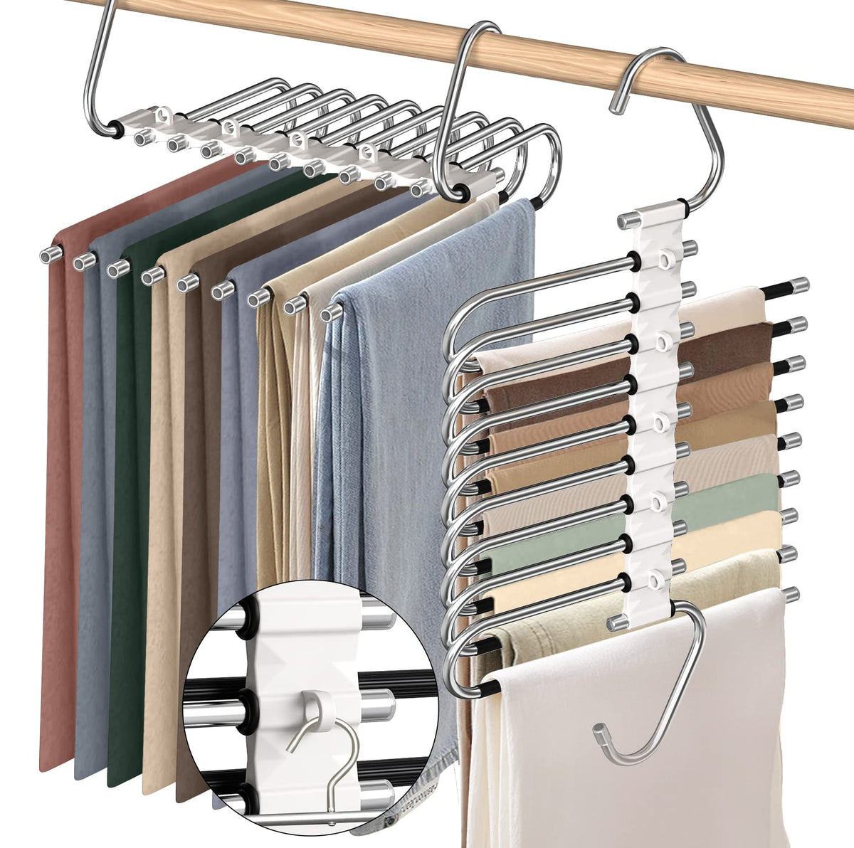 9 Layers Pants Hangers Space Saving Non-Slip Closet Organizer 2 Pack