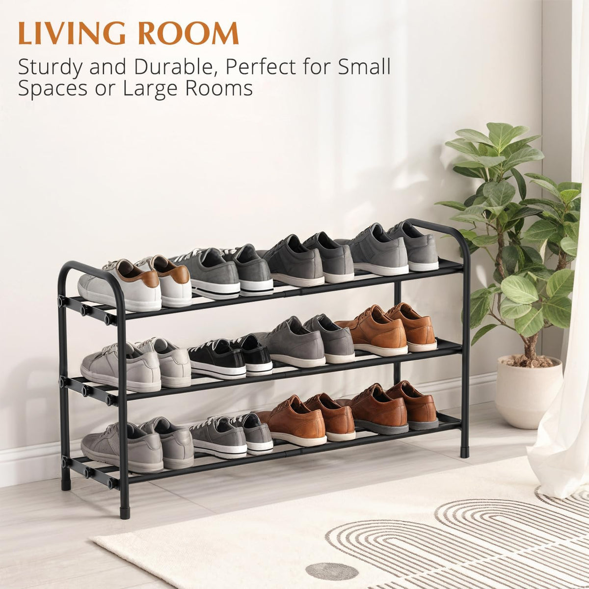 INSMART 3-Tier Expandable Shoe Rack, Stackable and Adjustable Shoes Organizer Storage Shelf, Sturdy and Durable Metal Structure Free Standing Shoe Rack for Closet Entryway Doorway
