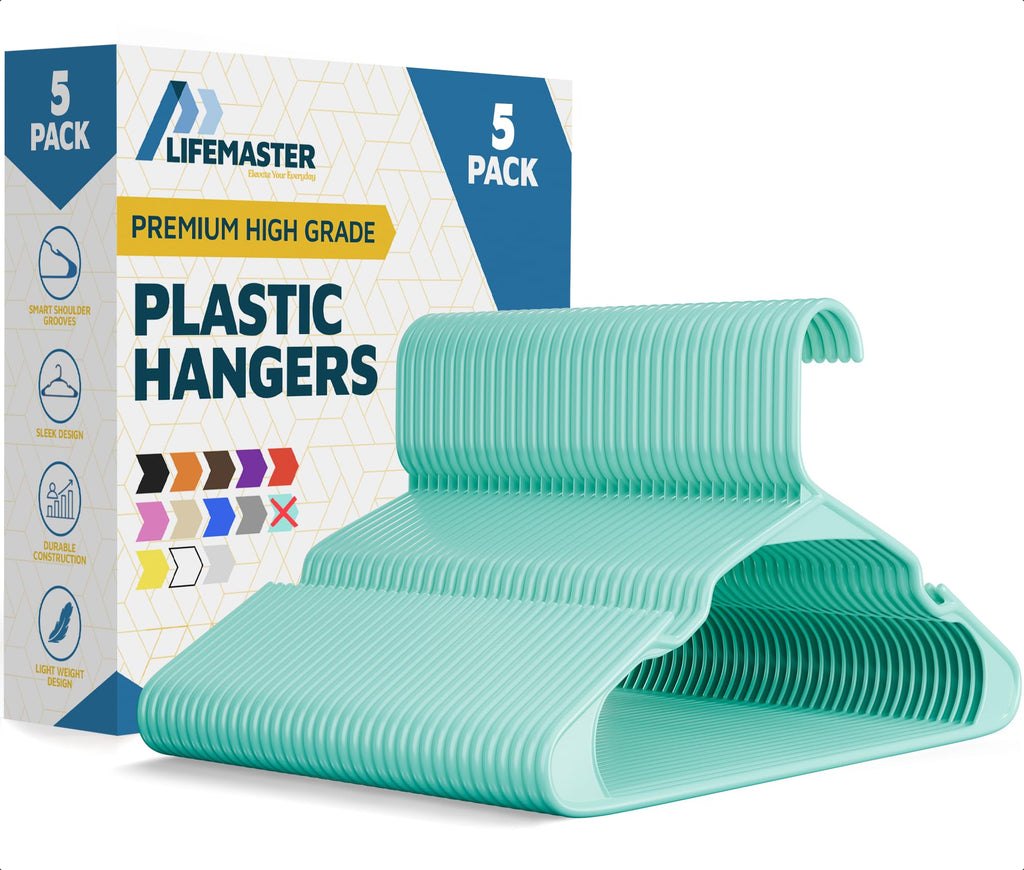 Lifemaster Plastic Clothes Hanger Set - 30 Pieces Versatile, Lightweight, Space-Saving, Non-Slip, Slim Designed, Dry and Wet Clothes Hanger Set - White