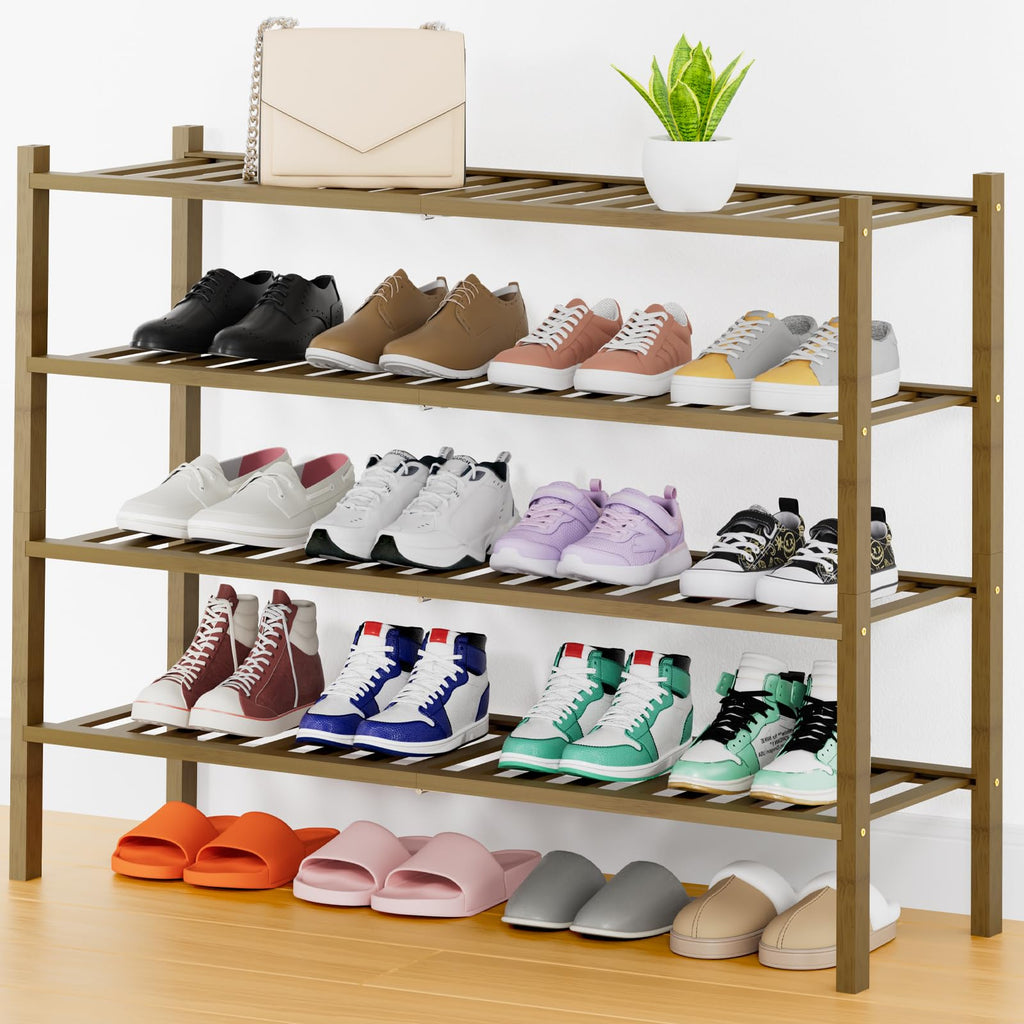 Smiry Bamboo Shoe Rack, 12 Vertical Slats, 3 Tier - 26.8" Wide, Natural