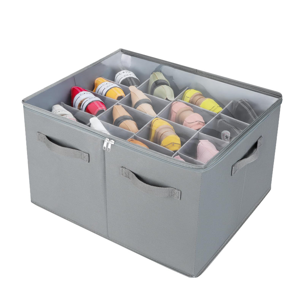 TOPIA HOME Shoe Organizer for Closet, Foldable Shoe Box, Adjustable Divider