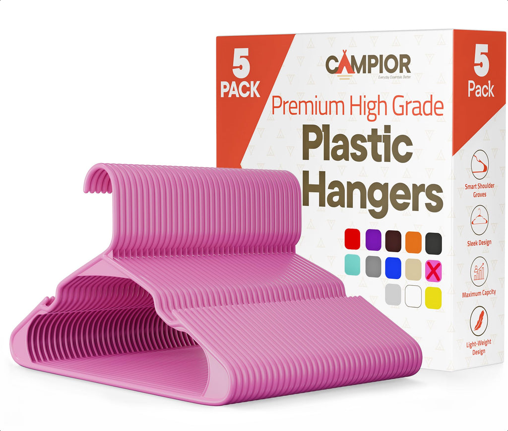 Pink Plastic Hangers 30 Pack– Heavy-Duty Plastic Hangers Slim and Space-Saving, Durable and Lightweight PP with Non-Slip Shoulder Notches for Slip Dresses, Suits, Jackets & Camisoles