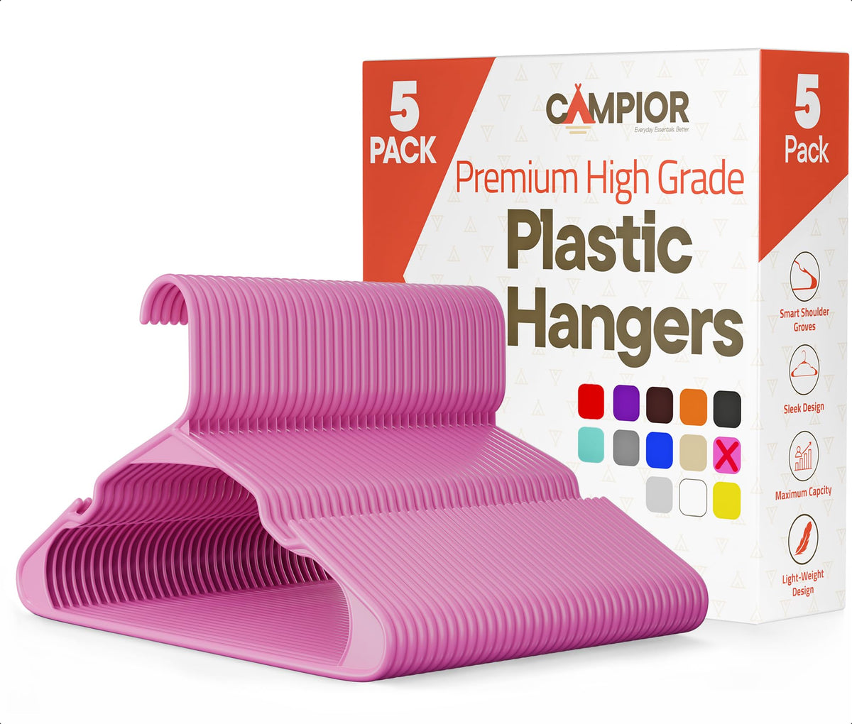 Pink Plastic Hangers 30 Pack– Heavy-Duty Plastic Hangers Slim and Space-Saving, Durable and Lightweight PP with Non-Slip Shoulder Notches for Slip Dresses, Suits, Jackets & Camisoles