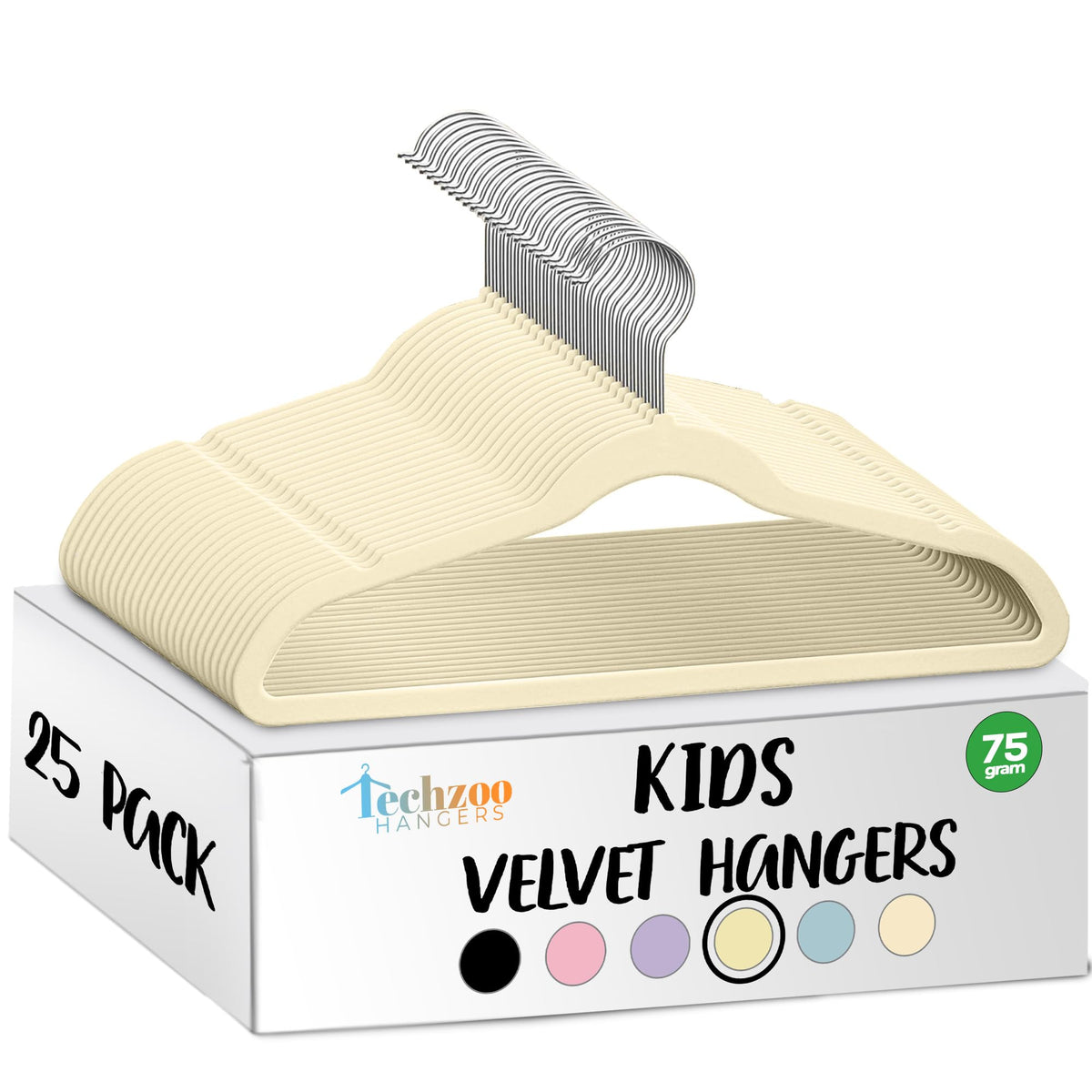 TechZoo 50 Premium Baby Velvet Hangers - 11.8" Non-Slip, Ultra-Slim Space-Saving Children Closet Hangers - 360° Swivel Hook, Strong & Durable Infant & Toddler Clothes Hangers for Wardrobe - Ivory