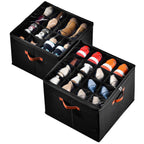 INSTY 2 Pack Shoe Organizer for Closet, Fits up to 32 Pairs, Adjustable Dividers for Shoe Storage, Fabric Shoe Storage Bins with Clear Cover, Grey