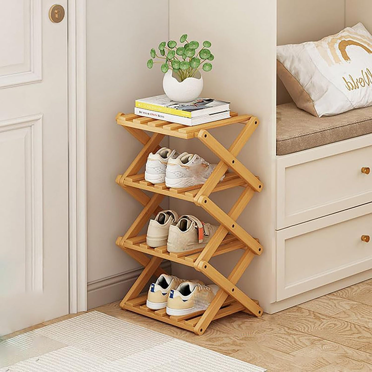 Vertical Narrow Shoe Rack, 7 Tier Portable Folding Shoe Storage Rack, Without Installation Free Standing Shoe Rack for Corridors, Bedrooms Living Room Corner and Small Spaces (7 Tier)