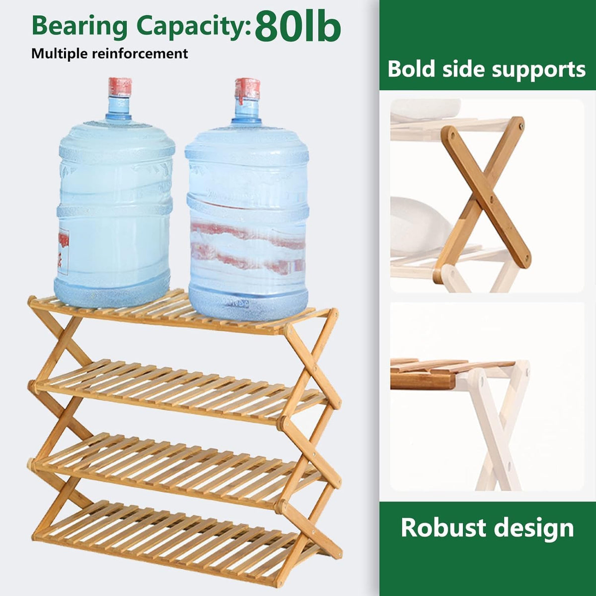 3 Tier Bamboo Shoe Rack,Portable Folding Shoe Storage Rack,Without Installation Small Shoe Rack Perfect for Corridors, Bedrooms and Small Spaces (3 Tier)