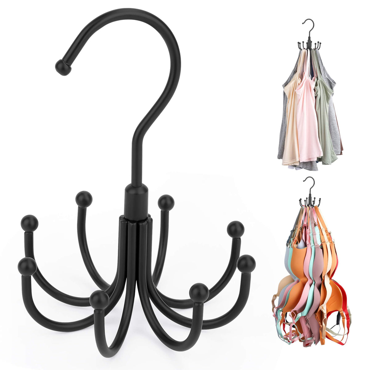 ZEDODIER Tank Top Hanger, Rotating Bra Organizer for Closet, Holds 24 Bras