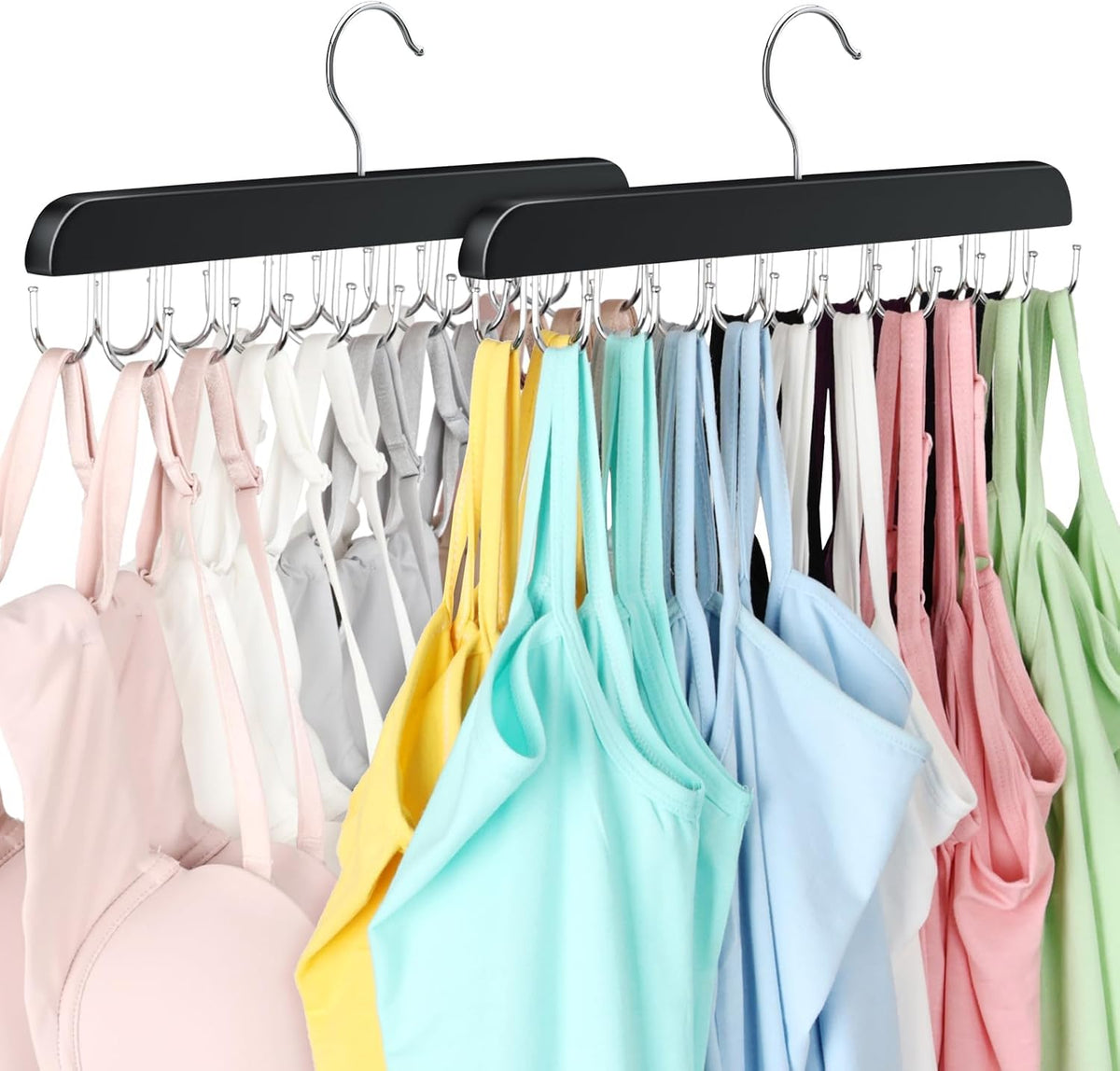 Tank Top Hanger with 40 Hooks for Closet Organizer, Premium Wood Bra Hanger