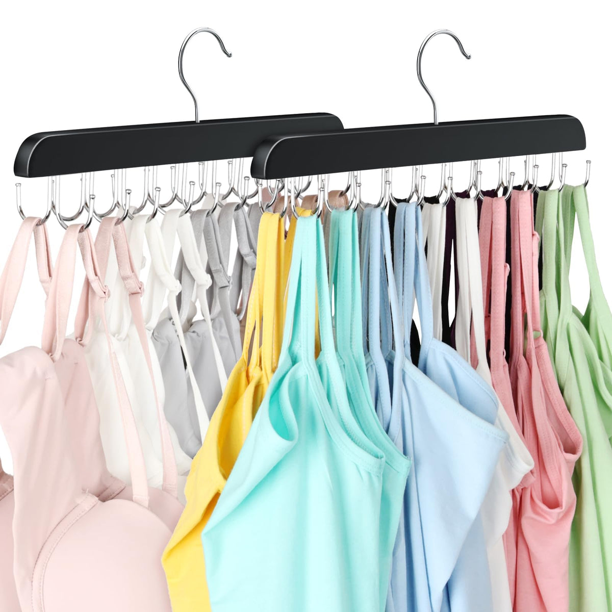 Tank Top Hanger with 40 Hooks for Closet Organizer, Premium Wood Bra Hanger