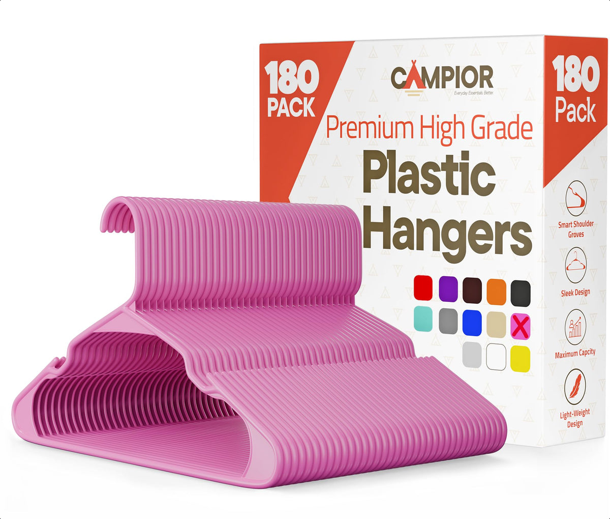 Pink Plastic Hangers 30 Pack– Heavy-Duty Plastic Hangers Slim and Space-Saving, Durable and Lightweight PP with Non-Slip Shoulder Notches for Slip Dresses, Suits, Jackets & Camisoles