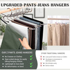DOIOWN Open Ended Pants Jean Hangers - Stainless Steel Jeans Hangers 10 Pack 8 mm Thick, Versatile Non-Slip Hangers for Heavy Pants, Jeans, Trousers, Scarf, Space Saving Clothes Hangers for Women Men