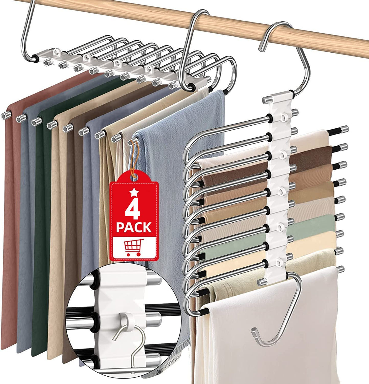 9 Layers Pants Hangers Space Saving Non-Slip Closet Organizer 2 Pack